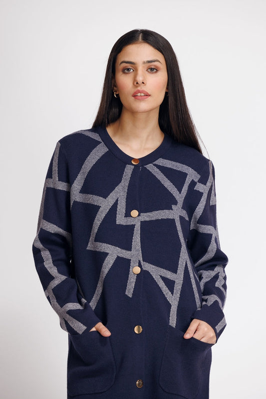 Picture of Ellena - Round Neck Cardigan Sweater - Available at Raja Sahib