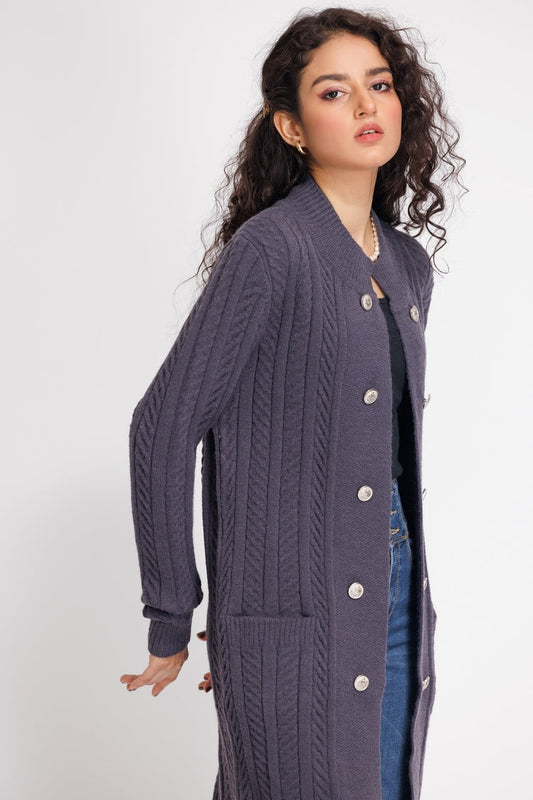 Picture of Ellena - Round Neck Cardigan Sweater - Available at Raja Sahib