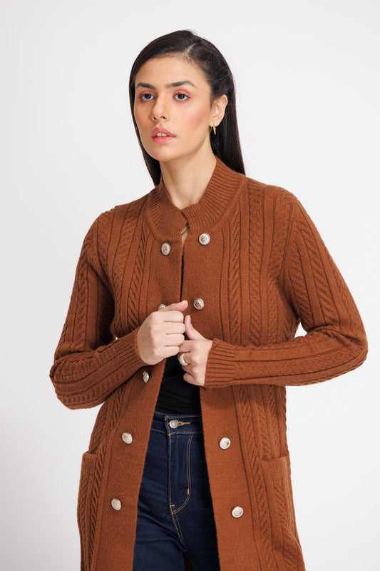 Picture of Ellena - Round Neck Cardigan Sweater - Available at Raja Sahib