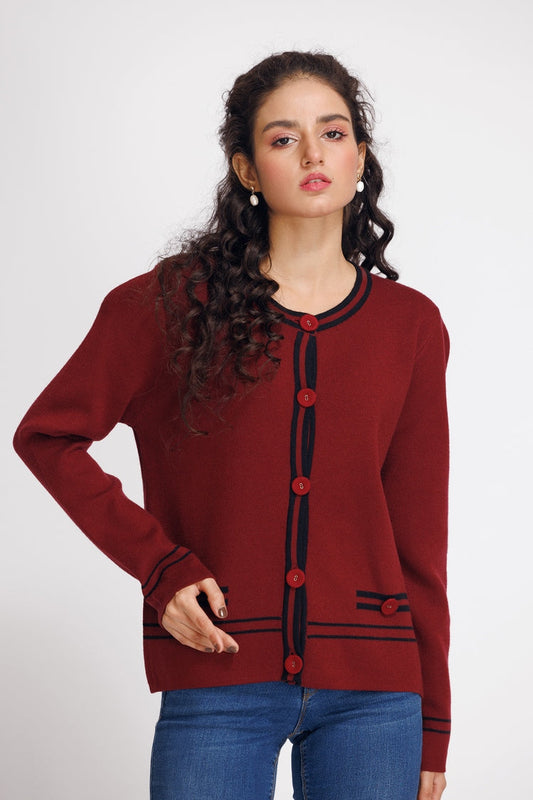 Picture of Ellena - Round Neck Cardigan Sweater - Available at Raja Sahib