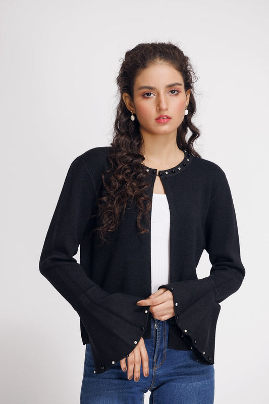 Picture of Ellena - Round Neck Cardigan Sweater - Available at Raja Sahib