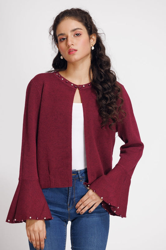 Picture of Ellena - Round Neck Cardigan Sweater - Available at Raja Sahib