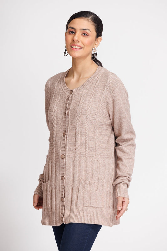 Picture of Ellena - Round Neck Cardigan Sweater - Available at Raja Sahib