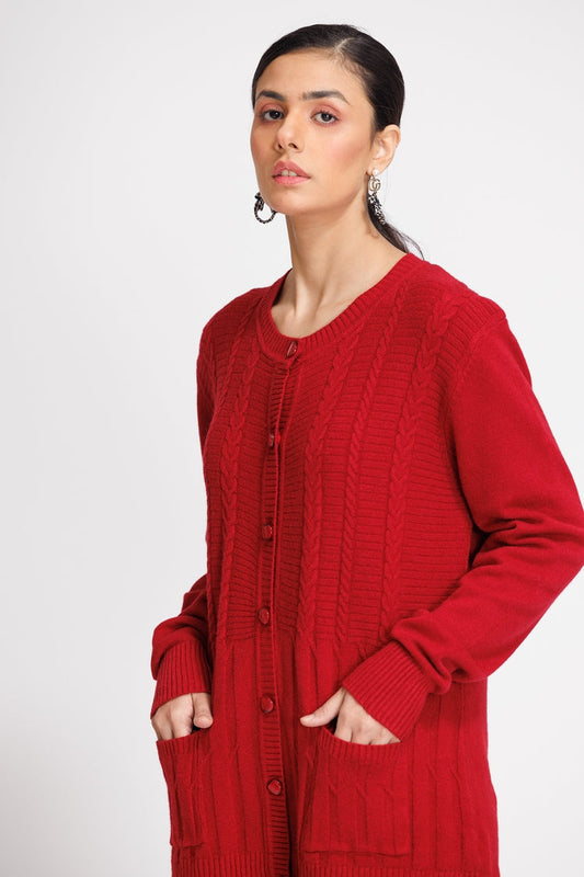 Picture of Ellena - Round Neck Cardigan Sweater - Available at Raja Sahib