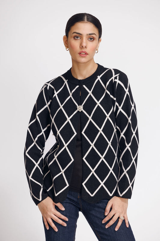 Picture of Ellena - Round Neck Cardigan Sweater - Available at Raja Sahib