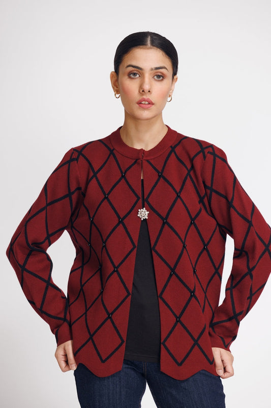 Picture of Ellena - Round Neck Cardigan Sweater - Available at Raja Sahib
