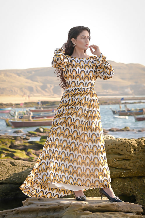 Picture of Ellena - Printed Chiffon Dress - Available at Raja Sahib