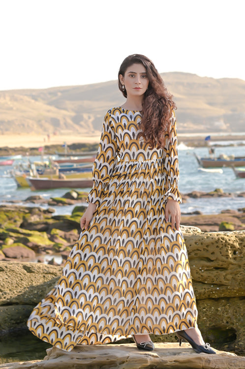 Picture of Ellena - Printed Chiffon Dress - Available at Raja Sahib