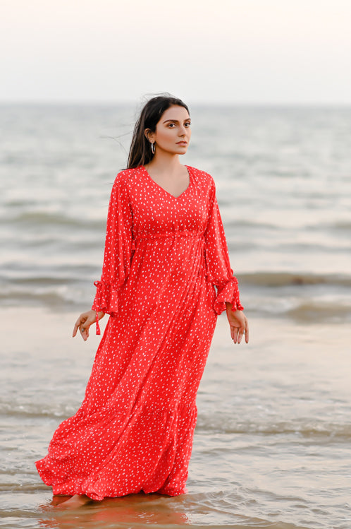 Picture of Ellena - Elegant Polka Dot V-neck Dress - Available at Raja Sahib