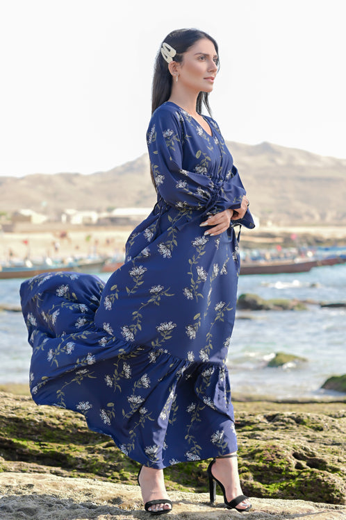 Picture of Ellena - Floral Print Georgette Dress - Available at Raja Sahib