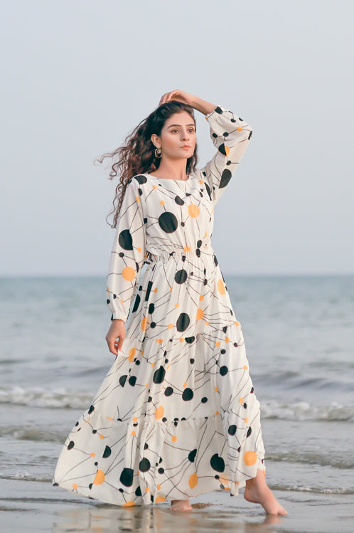 Picture of Ellena - Printed Georgette Dress - Available at Raja Sahib