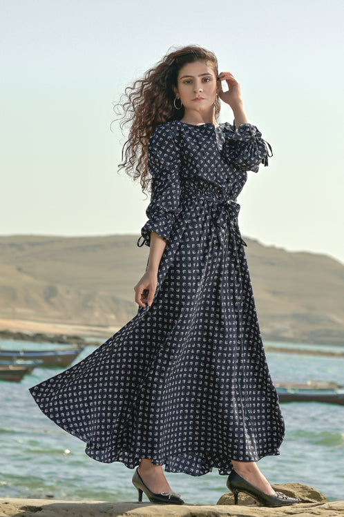 Picture of Ellena - Printed Georgette Dress - Available at Raja Sahib