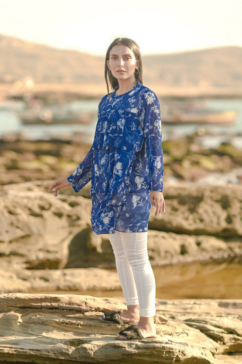 Picture of Ellena - Floral Print Chiffon Top - Available at Raja Sahib