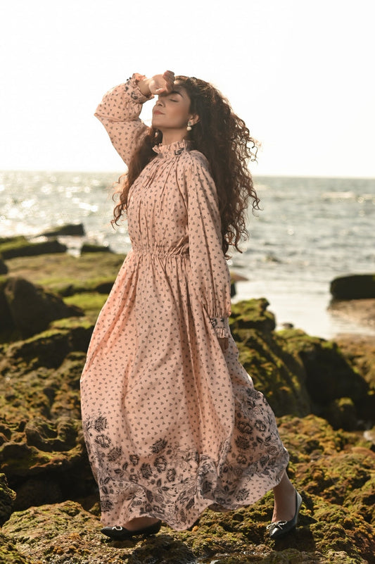 Picture of Ellena - Printed Georgette Maxi Dress - Available at Raja Sahib