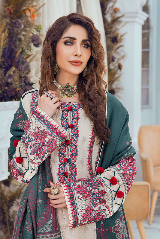 Picture of Ellena - 3-PC Unstitched Embroidered Jacquard Khaddar Suit - Available at Raja Sahib
