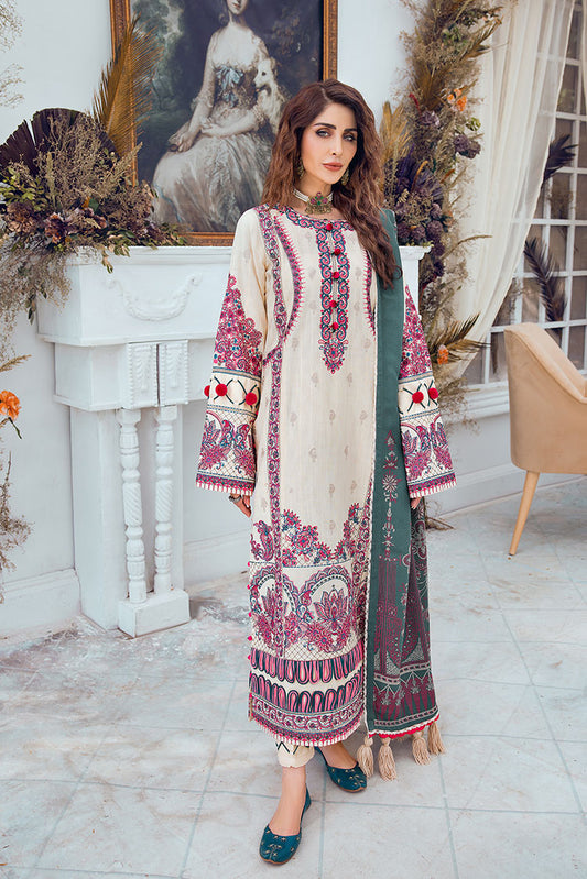 Picture of Ellena - 3-PC Unstitched Embroidered Jacquard Khaddar Suit - Available at Raja Sahib