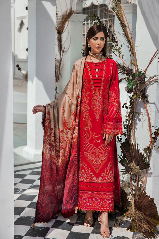 Picture of Ellena - 3-PC Unstitched Embroidered Jacquard Khaddar Suit - Available at Raja Sahib