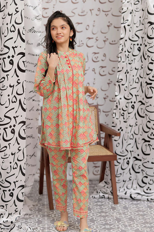 Picture of Senorita - GAC-02183 | GREEN & MULTICOLOR | CASUAL 2 PIECE SUIT | COTTON LAWN PRINT - Available at Raja Sahib