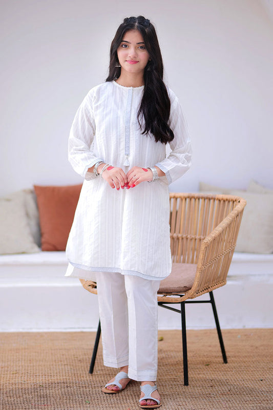 Picture of Senorita - GAC-02348 | White | Casual 2 Piece Suit | Cotton Dobby - Available at Raja Sahib