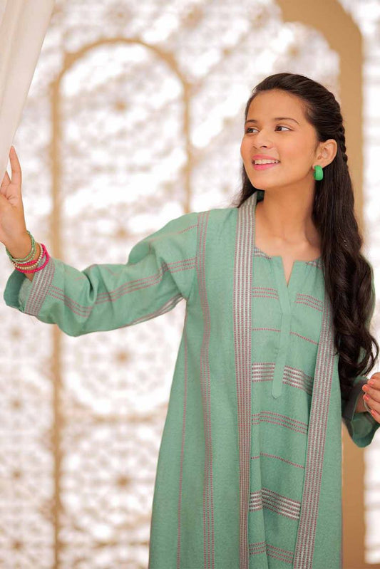 Picture of Senorita - GAC-02488 | Turquoise Green | Casual 2 Piece Suit | Karandi Fabric - Available at Raja Sahib