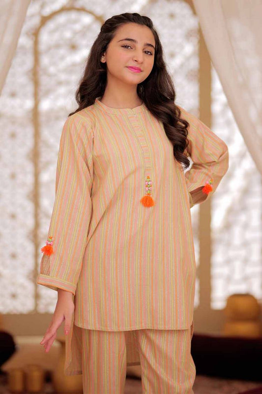 Picture of Senorita - GAC-02500 | Fawn & Multicolor | Casual 2 Piece Suit | Karanadi Neon Dobby - Available at Raja Sahib