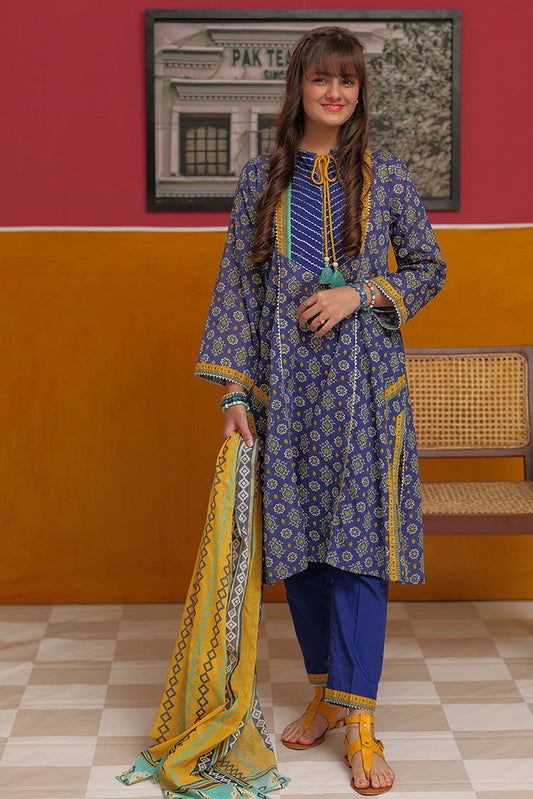 Picture of Senorita - GAD-02271 | Blue & Multicolor | Casual 3 Piece Suit | Cotton Lawn Print - Available at Raja Sahib