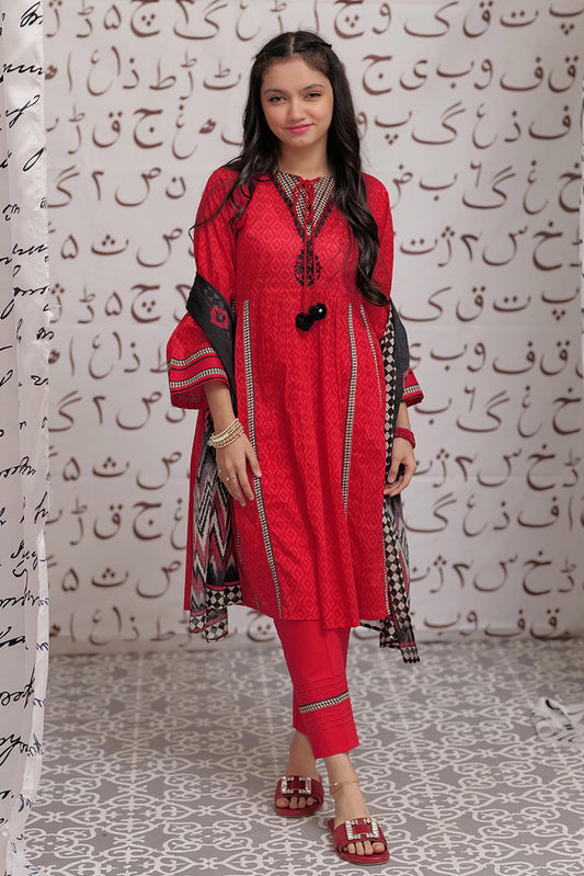 Picture of Senorita - GAD-02275 | Red & Multicolor | Casual 3 Piece Suit | Cotton Lawn Print - Available at Raja Sahib