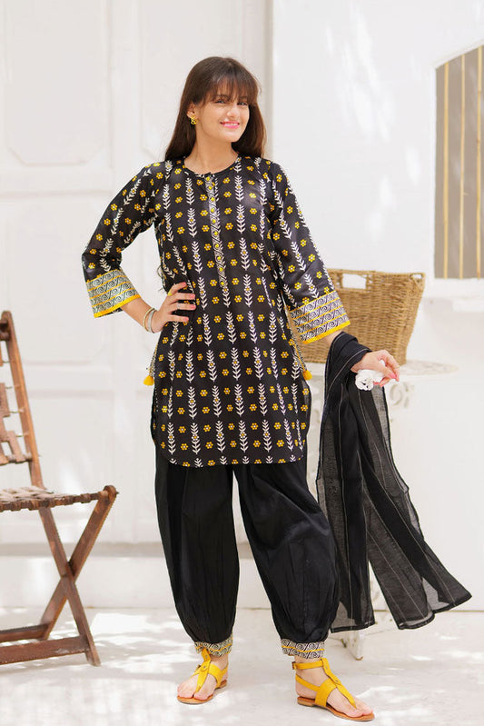 Picture of Senorita - GAD-02357 | Black & Multicolor | Casual 3 Piece Suit | Cotton Lawn Printed - Available at Raja Sahib
