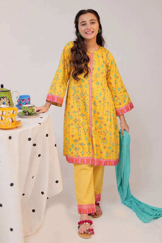 Picture of Senorita - GAD-02517 | Yellow & Multicolor | Casual 3 Piece Suit | Cotton Cambric - Available at Raja Sahib