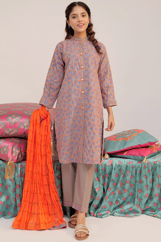 Picture of Senorita - GAD-02545 | Grey & Multicolor | Casual 3 Piece Suit | Cotton Cambric - Available at Raja Sahib