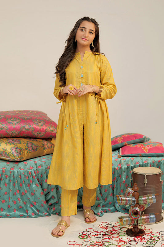 Picture of Senorita - GBC-02619 | Yellow & Multicolor | Casual 2 Piece Suit | Cotton Dobby Jacquard - Available at Raja Sahib