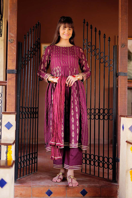 Picture of Senorita - GBD-02263 | Magenta & Gold | Casual 3 Piece Suit | Cotton Jacquard - Available at Raja Sahib
