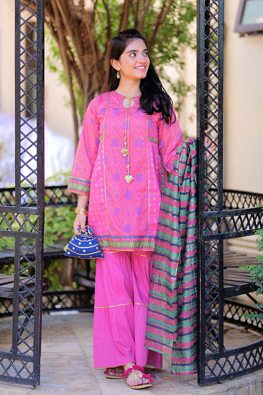 Picture of Senorita - GBD-02324 | T.Pink & Multicolor | Casual 3 Piece Suit | Cotton Gold Printed Lawn - Available at Raja Sahib