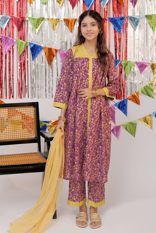 Picture of Senorita - GBC-02527 | Purple & Gold | Casual Plus 3 Piece Suit | Cotton Gold Print Lawn - Available at Raja Sahib