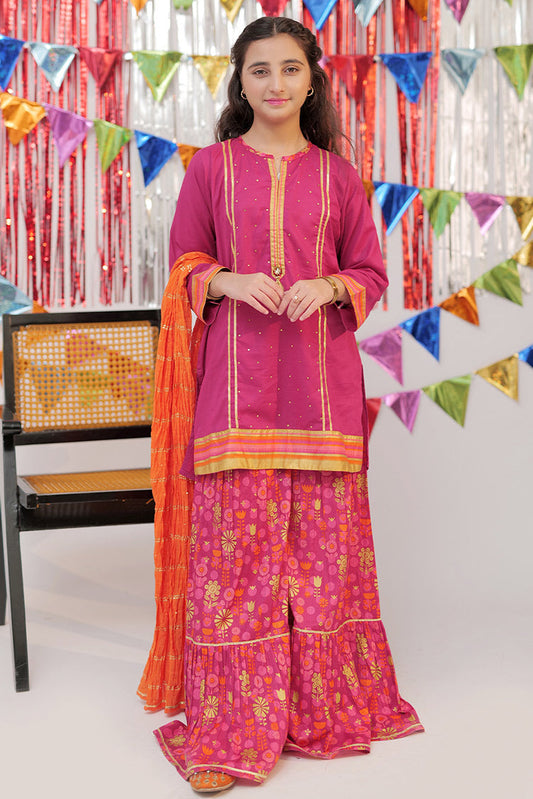 Picture of Senorita - GBD-02556 | Shocking Pink & Multicolor | Casual Plus 3 Piece Suit | Cotton Gold Print Lawn - Available at Raja Sahib