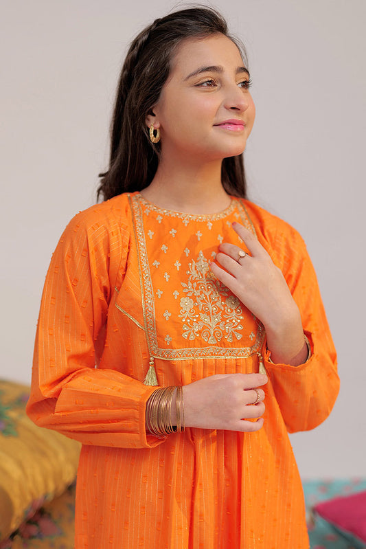 Picture of Senorita - GBD-02589 | Orange & Gold | Casual Plus 3 Piece Suit | Cotton Jacqurd Dobby - Available at Raja Sahib