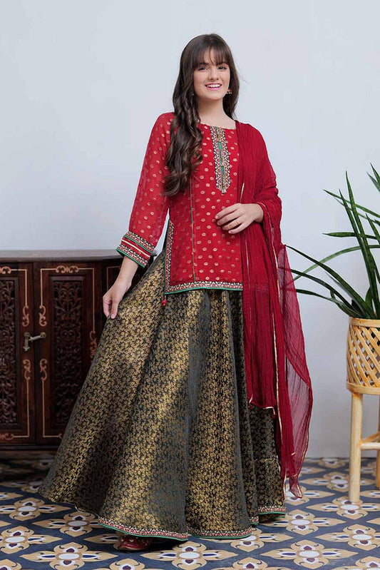 Picture of Senorita - GDD-02099 | Maroon & Black | Formal 3 Piece Suit | Banarsi Khaddi Jacquard - Available at Raja Sahib