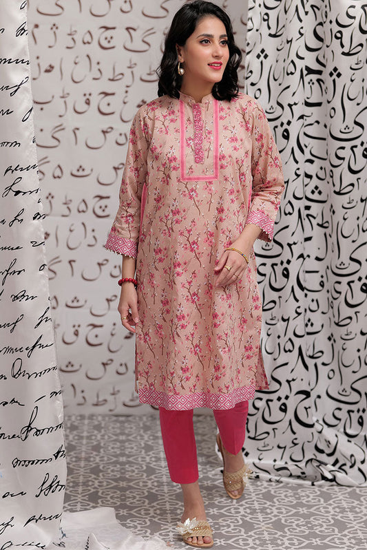 Picture of Senorita - LAA-02199 | Peach & Multicolor | Casual Kurta | Cotton Lawn Print - Available at Raja Sahib