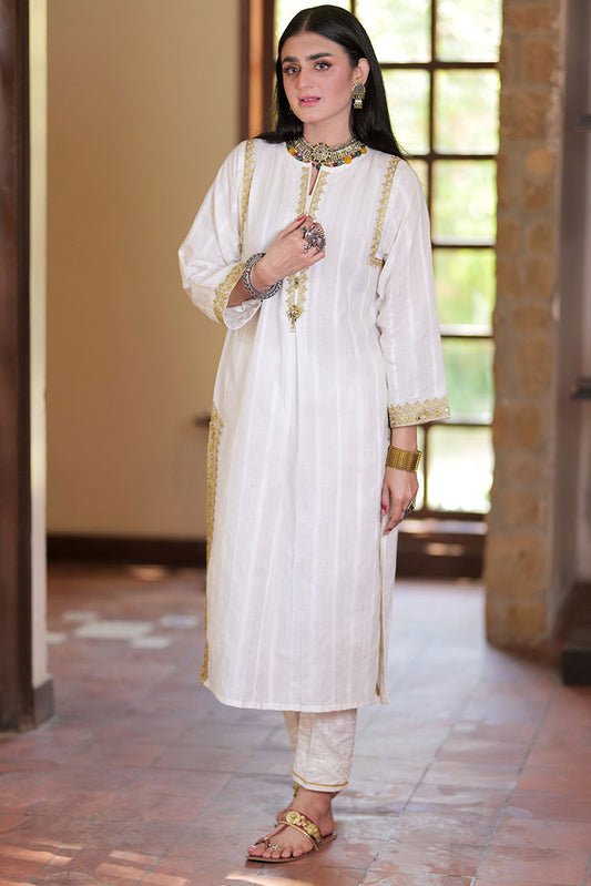 Picture of Senorita - LAA-02319 | White & Gold | Casual Kurta | Cotton Dobby - Available at Raja Sahib