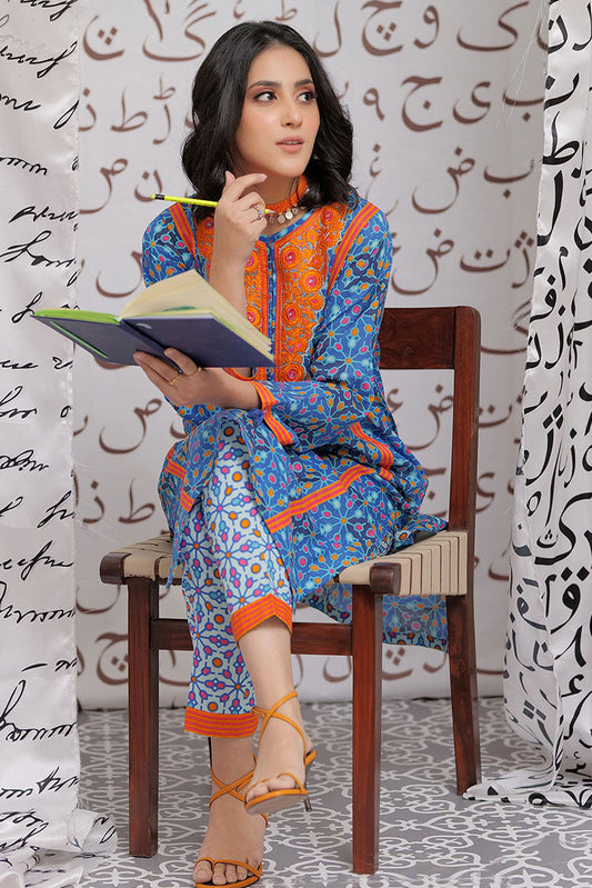 Picture of Senorita - LAC-02164 | Blue & Multicolor | Casual 2 Piece Suit | Cotton Lawn Print - Available at Raja Sahib