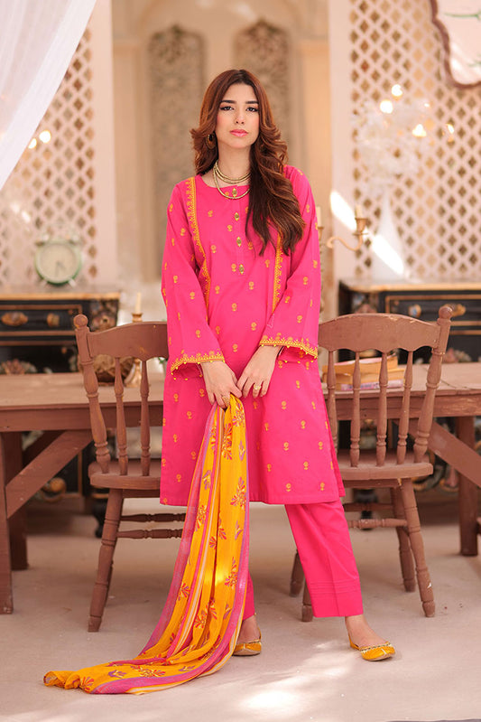 Picture of Senorita - LAD-02139 | Mustard & Multicolor | Casual 3 Piece Suit | Cotton Plain Cambric - Available at Raja Sahib