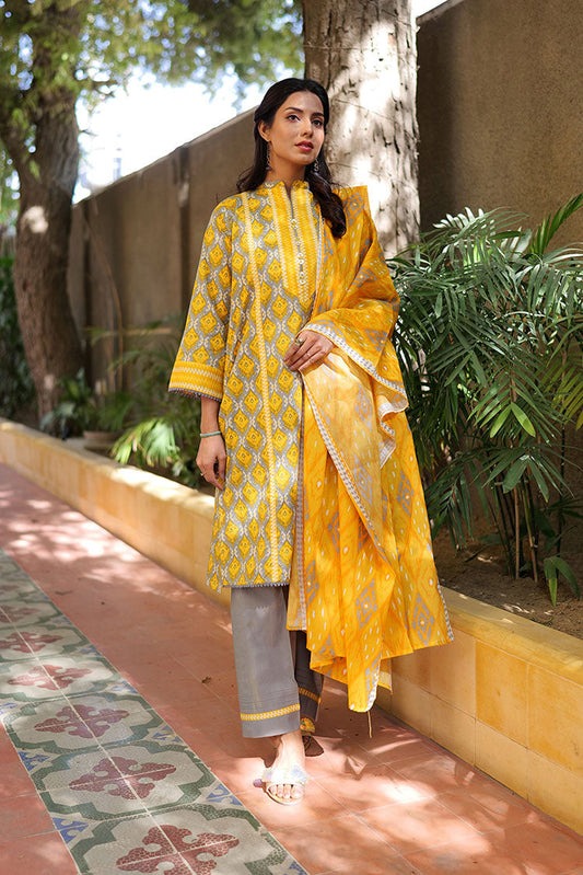 Picture of Senorita - LAD-02216 | Grey & yellow | Casual 3 Piece Suit | Cotton Lawn Print - Available at Raja Sahib