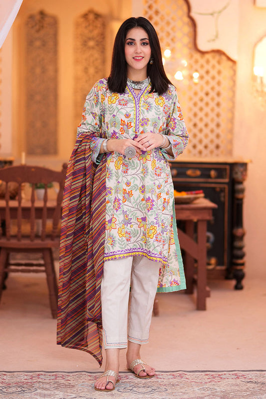 Picture of Senorita - LAD-02321 | Grey & Multicolor | Casual 3 Piece Suit | Cotton Lawn Print - Available at Raja Sahib