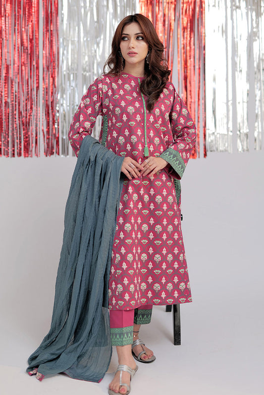 Picture of Senorita - LBD-02569 | Shocking Pink & Multicolor | Casual 3 Piece Suit | Cotton Emboss Print - Available at Raja Sahib