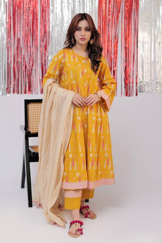 Picture of Senorita - LAD-02588 | Yellow & Multicolor | Casual Plus 3 Piece Suit | Cotton Emboss Print - Available at Raja Sahib