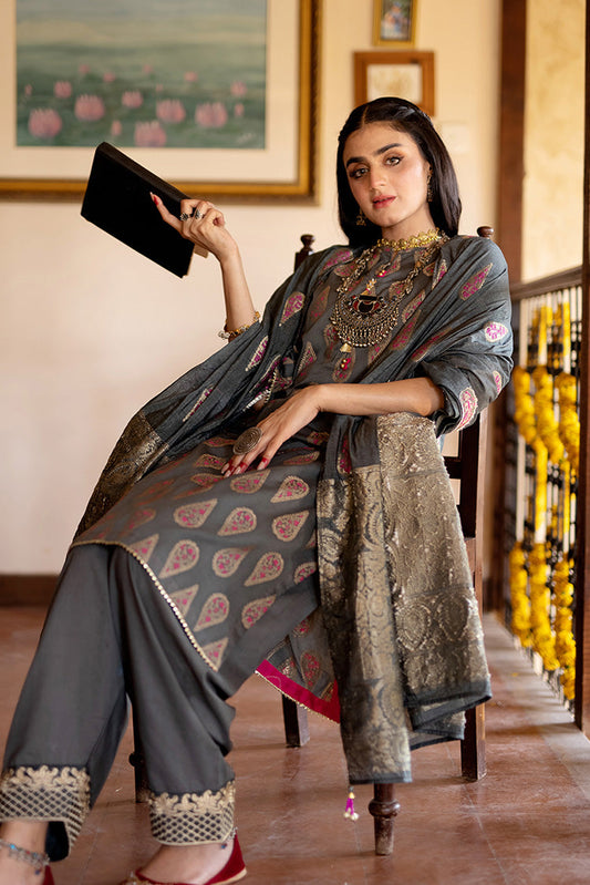 Picture of Senorita - LBD-02278 | Grey Multicolor | Casual 3 Piece Suit | Cotton Jacquard Meena - Available at Raja Sahib
