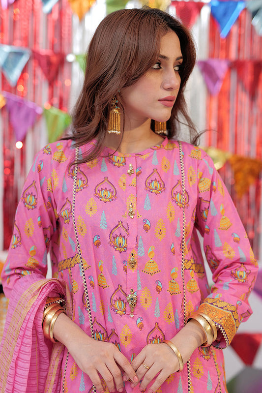 Picture of Senorita - LAD-02531 | Pink & Gold | Casual Plus 3 Piece Suit | Cotton Gold Print Lawn - Available at Raja Sahib