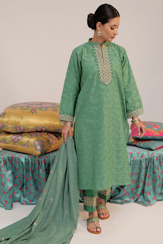 Picture of Senorita - LBD-02565 | Green & Gold | Casual plus 3 Piece Suit | Cotton Yarn dyed Jacquard - Available at Raja Sahib