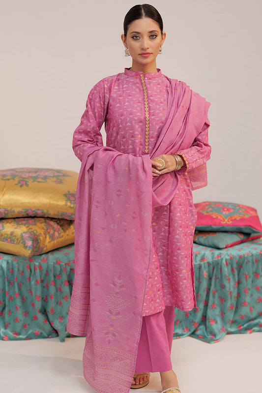 Picture of Senorita - LBD-02567 | Shocking Pink & Gold | Casual plus 3 Piece Suit | Cotton Yarn dyed Jacquard - Available at Raja Sahib