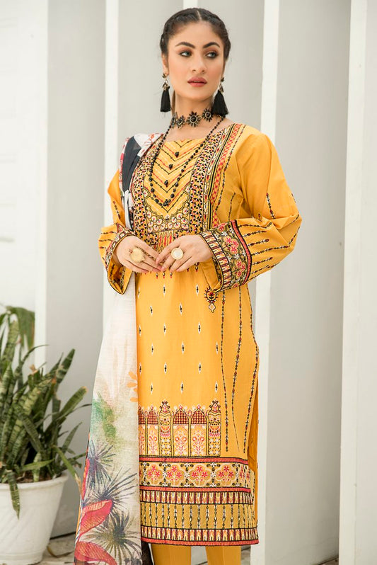 Picture of Ellena - 3-PC Stitched Cambric Cotton Suit - Available at Raja Sahib